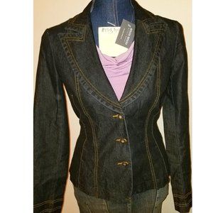 ✅135A NWT Bisou Bisou denim buttoned Blazer Jacket 2